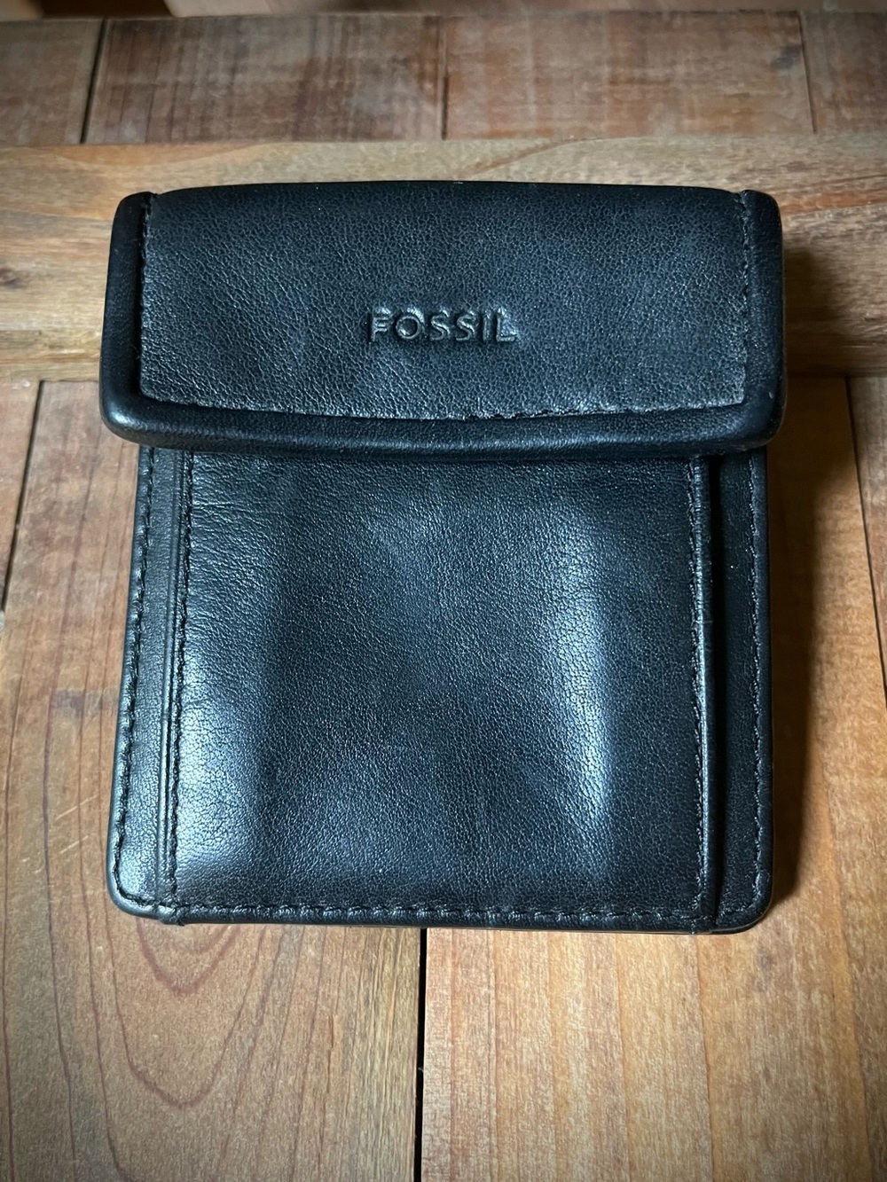 Fossil Black Leather Compact Flip Wallet